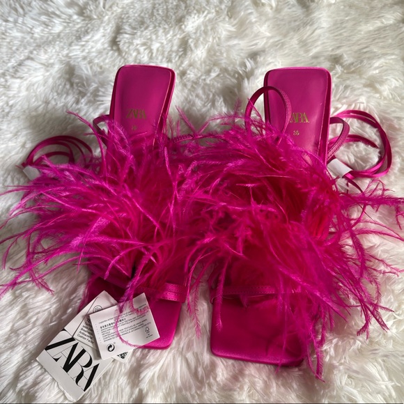 Zara Pink Feather Heels - Picture 3 of 13
